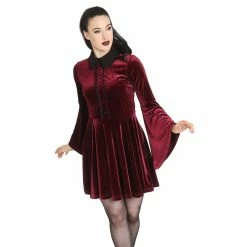 Hell Bunny Velvet Skater Dress - Prudence Wine Red