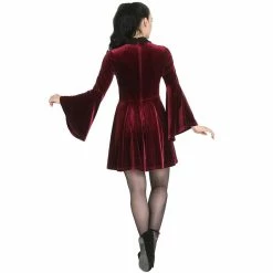 Hell Bunny Velvet Skater Dress - Prudence Wine Red -The Rock Shop - shop hell bunny velvet skater dress prudence wine red3