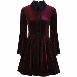 Hell Bunny Velvet Skater Dress - Prudence Wine Red -The Rock Shop - shop hell bunny velvet skater dress prudence wine red4