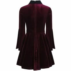 Hell Bunny Velvet Skater Dress - Prudence Wine Red -The Rock Shop - shop hell bunny velvet skater dress prudence wine red5
