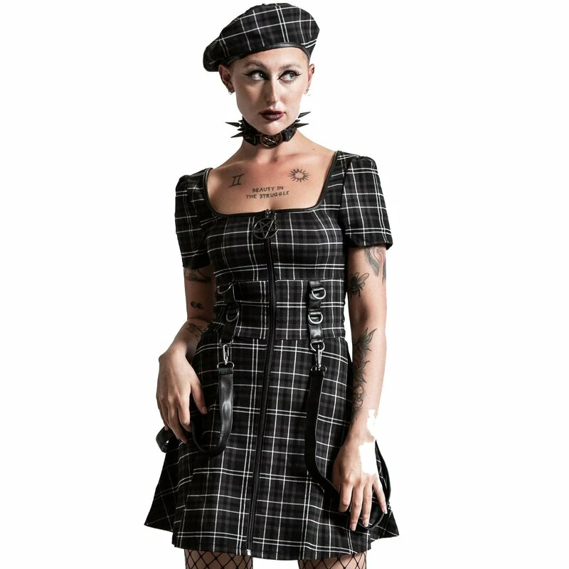 Killstar Mini Dress - Grave Rebellion Ash Tartan 1 Killstar Mini Dress - Grave Rebellion Ash Tartan