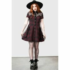 KILLSTAR Mini Dress - Hexellent Crimson Tartan -The Rock Shop - shop killstar mini dress hexellent crimson tartan4