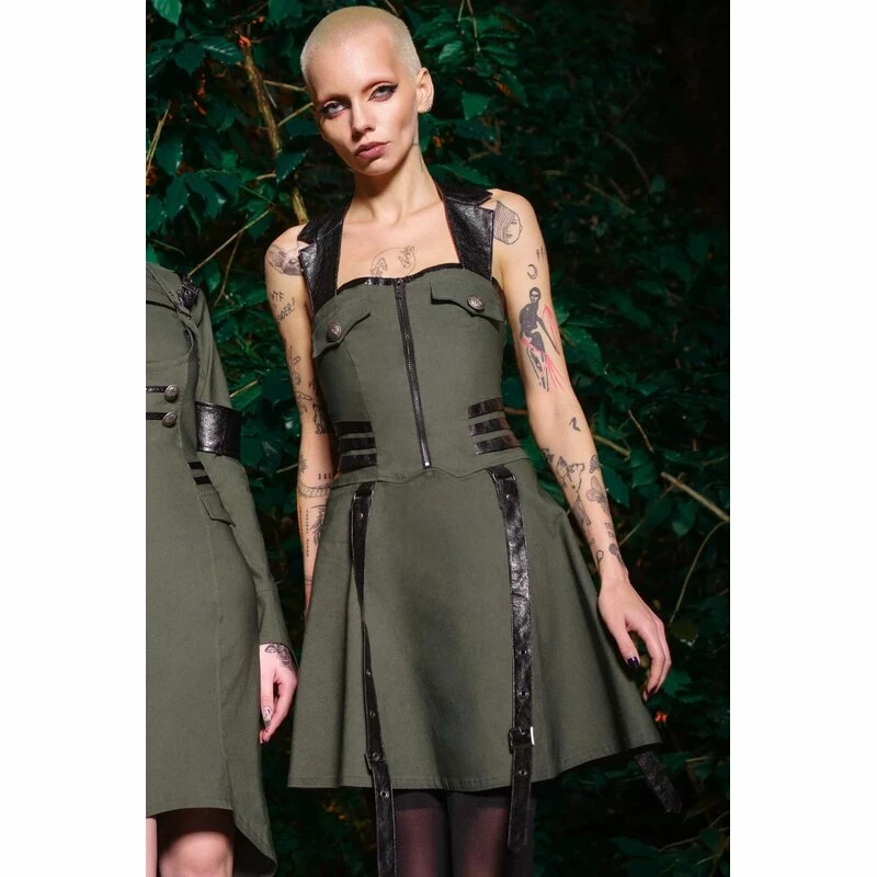 Killstar Skater Dress - Psy-Ops Khaki 3 Killstar Skater Dress - Psy-Ops Khaki - Image 3