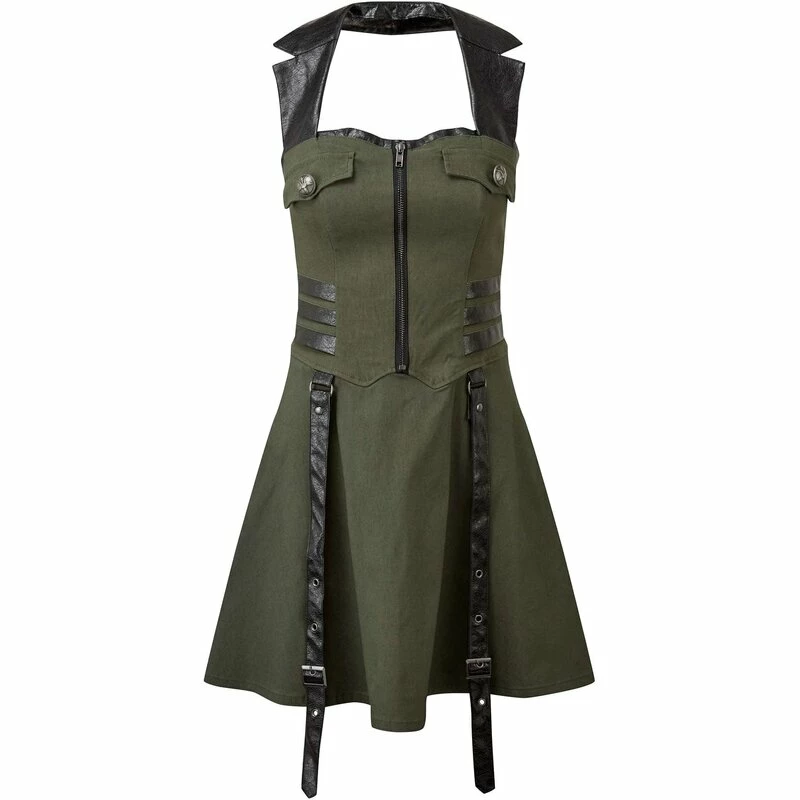 Killstar Skater Dress - Psy-Ops Khaki 4 Killstar Skater Dress - Psy-Ops Khaki - Image 4