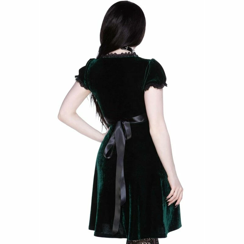 Killstar Velvet Babydoll Dress - Heather Emerald 2 Killstar Velvet Babydoll Dress - Heather Emerald - Image 2