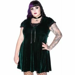 Killstar Velvet Babydoll Dress - Heather Emerald 6 Killstar Velvet Babydoll Dress - Heather Emerald -The Rock Shop - shop killstar velvet babydoll dress heather emerald3