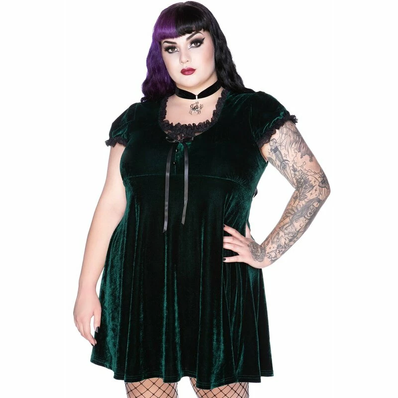 Killstar Velvet Babydoll Dress - Heather Emerald 3 Killstar Velvet Babydoll Dress - Heather Emerald - Image 3