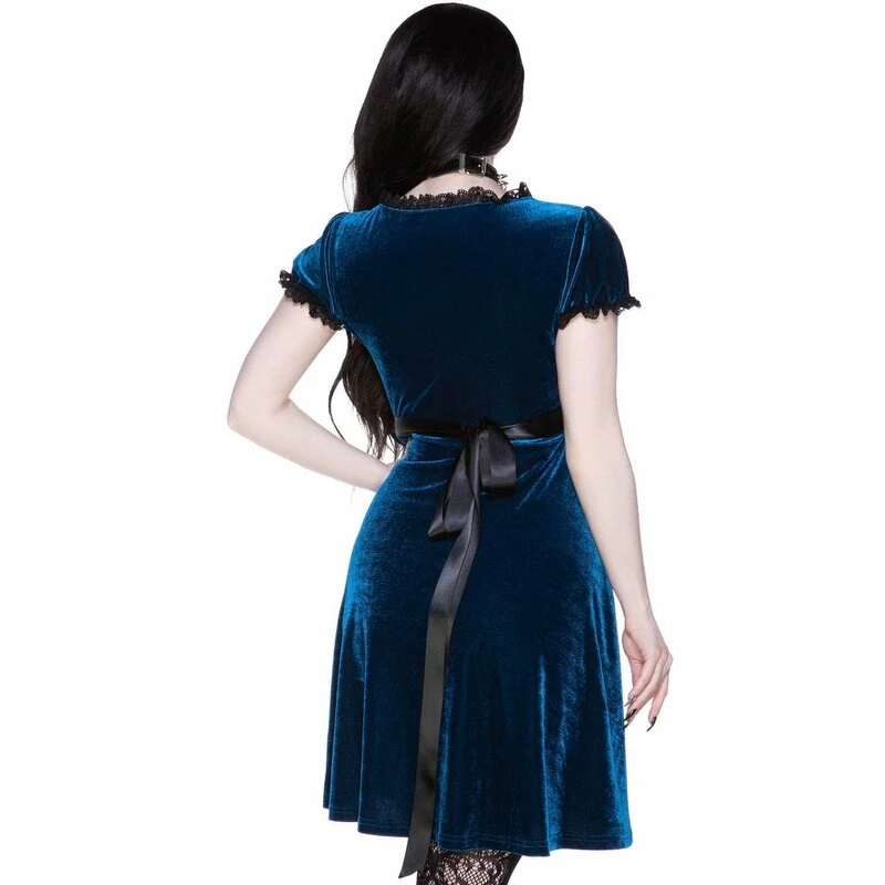 Killstar Velvet Babydoll Dress - Heather Sapphire 2 Killstar Velvet Babydoll Dress - Heather Sapphire - Image 2