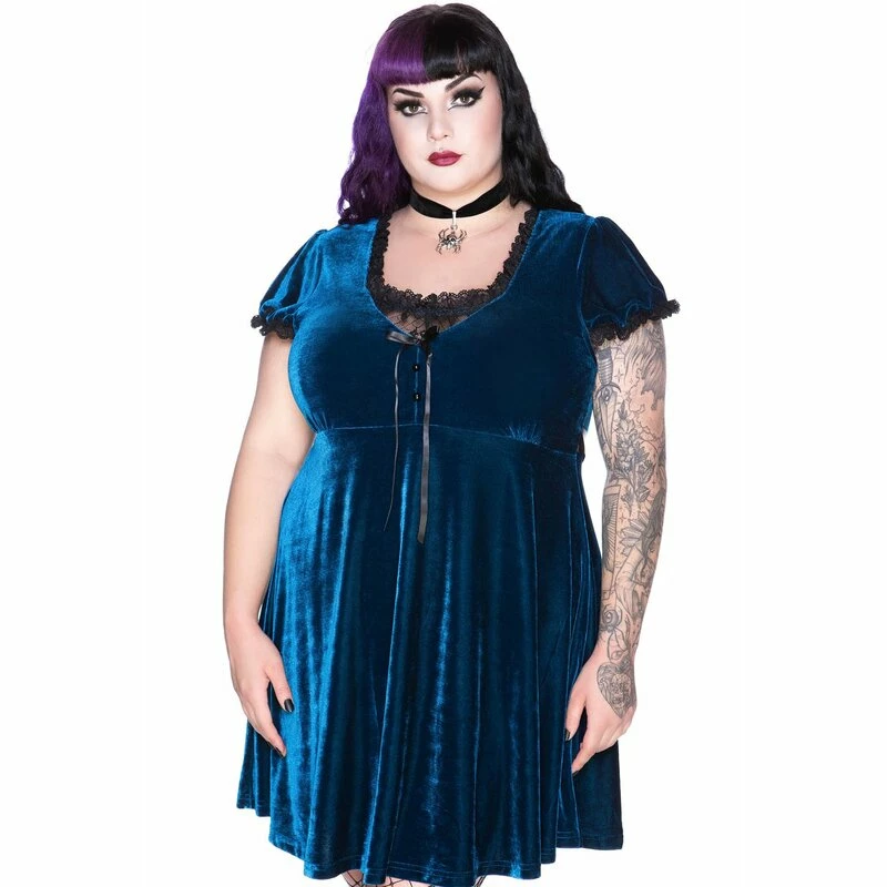 Killstar Velvet Babydoll Dress - Heather Sapphire 3 Killstar Velvet Babydoll Dress - Heather Sapphire - Image 3