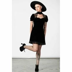 Killstar Velvet Mini Dress - Julienne Black 9 Killstar Velvet Mini Dress - Julienne Black -The Rock Shop - shop killstar velvet mini dress julienne black4