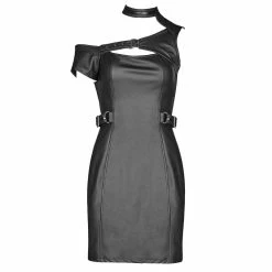 Punk Rave Faux Leather Mini Dress - Nebulos -The Rock Shop - shop punk rave faux leather mini dress nebulos4