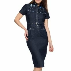 Queen Kerosin Denim Pencil Dress - Dark Western