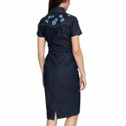 Queen Kerosin Denim Pencil Dress - Dark Western -The Rock Shop - shop queen kerosin denim pencil dress dark western3