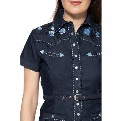 Queen Kerosin Denim Pencil Dress - Dark Western -The Rock Shop - shop queen kerosin denim pencil dress dark western4