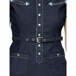 Queen Kerosin Denim Pencil Dress - Dark Western -The Rock Shop - shop queen kerosin denim pencil dress dark western5