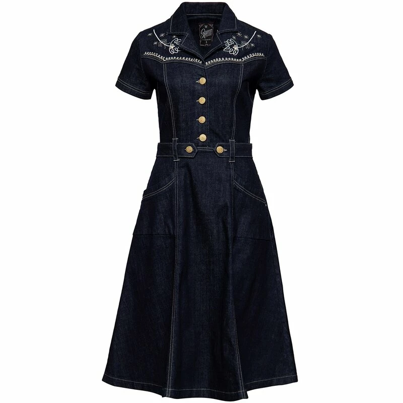 Queen Kerosin Denim Swing Dress - Flowers 1 Queen Kerosin Denim Swing Dress - Flowers