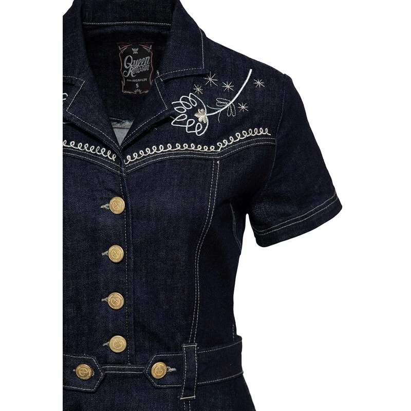 Queen Kerosin Denim Swing Dress - Flowers 3 Queen Kerosin Denim Swing Dress - Flowers - Image 3