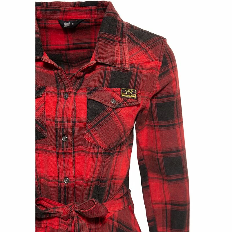 Queen Kerosin Shirt Dress - Acidwashed Check Red 3 Queen Kerosin Shirt Dress - Acidwashed Check Red - Image 3