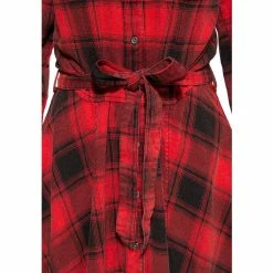 Queen Kerosin Shirt Dress - Acidwashed Check Red 8 Queen Kerosin Shirt Dress - Acidwashed Check Red -The Rock Shop - shop queen kerosin shirt dress acidwashed check red4