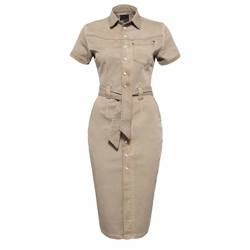 Queen Kerosin Workwear Dress - Blanko Khaki 1 Queen Kerosin Workwear Dress - Blanko Khaki