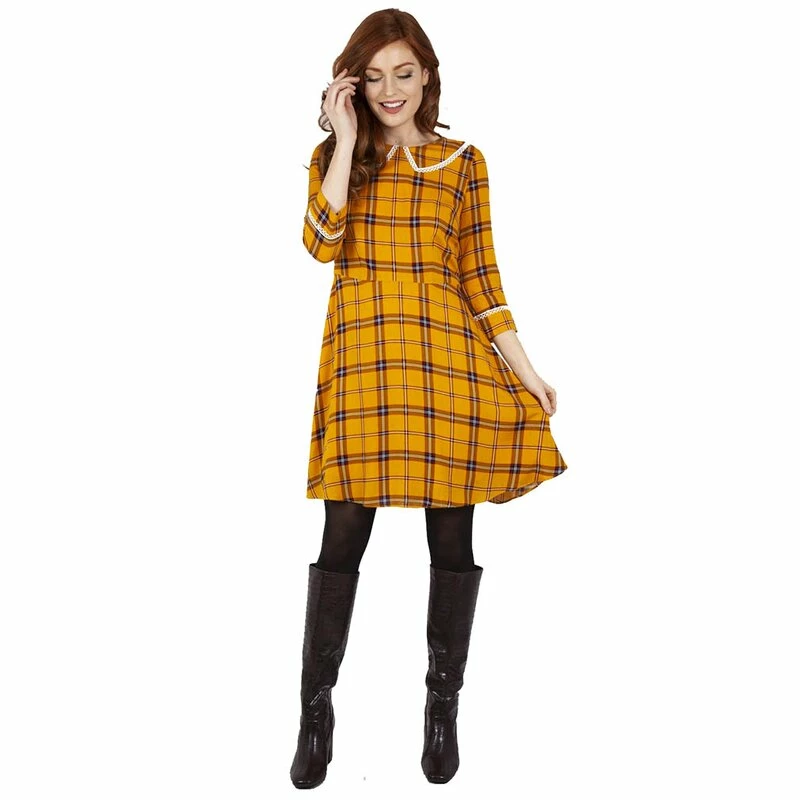 Voodoo Vixen Tartan Dress - Harley Shadow Yellow 2 Voodoo Vixen Tartan Dress - Harley Shadow Yellow - Image 2